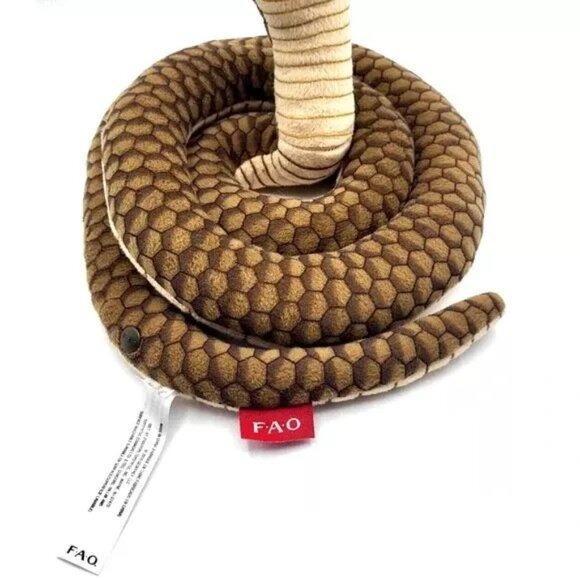 FAO Schwarz 13-inch Plush Bendable King Cobra Snake Brown Retired - Picture 3 of 4